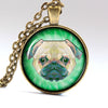 Art pug glass cabochon pendant with neklace