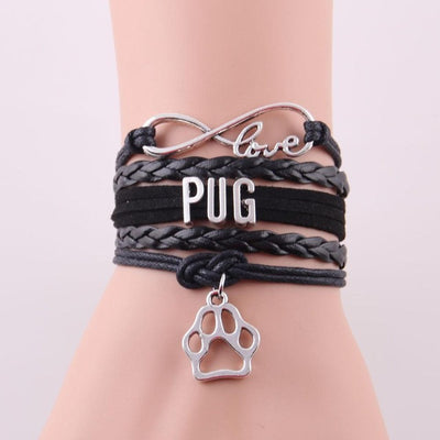 Leather charm wrap pug bracelet